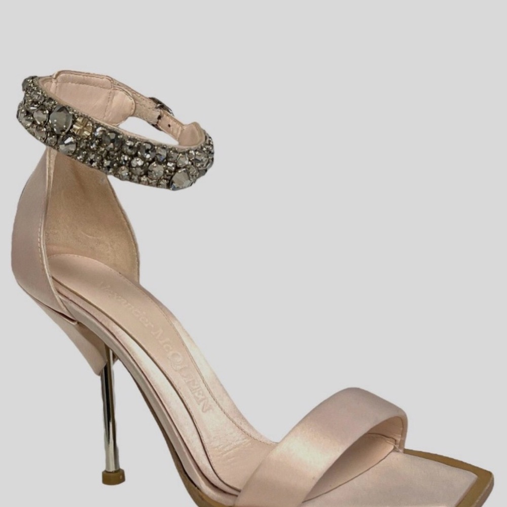 Alexander McQueen Pink Satin Crystal Cuff Shoes